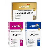 Kit Lavitan A-Z C/60 + 1 Lavitan Mulher c/60 + Lavitan Hair Cabelos E Unha com Biotina C/60 Cápsulas