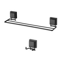 kit lbanheiro ventosa preto fosco 2 peça porta toalha banho e gancho duplo PRAKZA