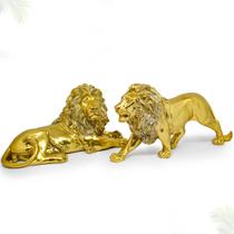 Kit Leão Estatueta Escultura Decoração Sala Escritório Animal Enfeite Decorativo