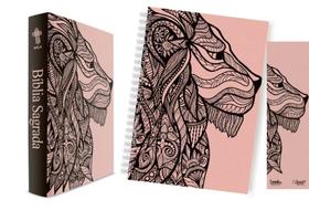 Kit Leão Rosa - Bíblia Capa Dura NTLH + Caderno + Marca Página