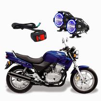 Kit Led Farol Milha Moto CB500 1997 1998 1999 2000 2001 2002 2003 2004 2005 Angel Eye Azul U7