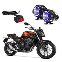 Kit Led Farol Milha Moto CB500F 2017 2018 2019 Angel Eye Azul U7
