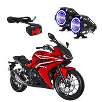 Kit Led Farol Milha Moto CB500R 2017 2018 2019 Angel Eye Azul U7