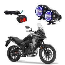 Kit Led Farol Milha Moto CB500X 2017 2018 2019 Angel Eye Azul U7