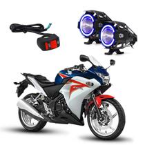 Kit Led Farol Milha Moto CBR 250R 2012 2013 Angel Eye Azul U7