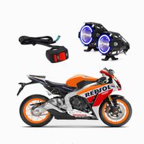 Kit Led Farol Milha Moto CBR1000F 1991 1992 1993 1994 1995 1996 Angel Eye Azul U7