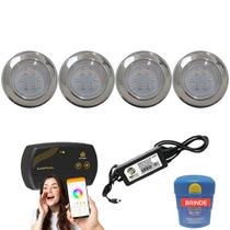 Kit Led Piscina 80m² - 4 Leds 9w Inox, Smart Lux + Fonte