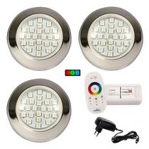 Kit Led Piscina - Controle Touch + 3 Leds Inox Rgb + Fonte - Brustec