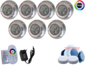 Kit led piscina inox - 07 led 15w rgb + central touch + fonte/flutuador+pastilha Kit led piscina inox - 07 led 15w rgb + central touch + fonte/flutuador+pastilha