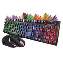 Kit Led Teclado E Mouse Gamer Semi Mecânico Com Luzes Rgb USB