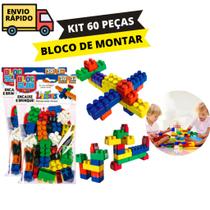 Kit Lego 60 Peças Brinquedo Monta Monta Com Rodinhas Varias Cores Para Crianças Educativo