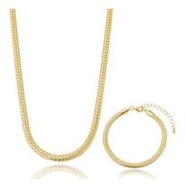 Kit Leila - Colar + pulseira corrente grumet fechada banhada em ouro 18k