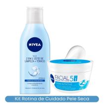 Kit Leite de Limpeza Tônico Nivea 200ml + Creme Nutritivo Nivea 100g Hidratação Pele Seca