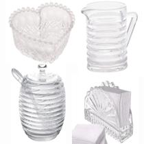 Kit Leiteira Açucareiro Bowl Porta Guardanapos De Vidro Colméia 4 Peças