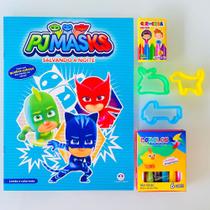 Kit Lembrancinha aniversario infantil Livro Colorir pintar Giz E Massinha Pj Masks - Ciranda Cultural