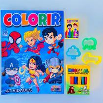 Kit lembrancinha aniversario infantil Revista Marvel heróis Colorir pintar Giz E Massinha Marvel