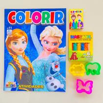 Kit Lembrancinha aniversario Revista Colorir Pintar Giz e Massinha Frozen - JL editora