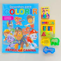 Kit Lembrancinha aniversario Revista Colorir pintar Giz e Massinha Patrulha Canin