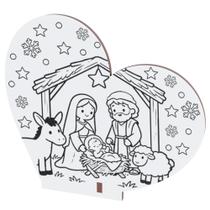 Kit Lembrancinha Natal MDF Coração para Colorir Presépio e Papai Noel