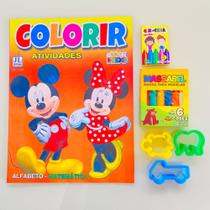 Kit Lembrancinha Revista Colorir pintar Giz Massinha Mickey Minnie aniversario - JL editora
