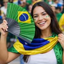 Kit Lenço Leque Brasil Copa 2026 Acessório Torcida Eventos Festas Bandeira Brasil