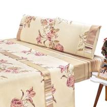 Kit Lencol Casal 4 Peças Para Cama Box 150 Fios Não Desbota Poliester Estampas Variadas