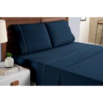 Kit Lençol Casal Algodão 3 Peças 400 Fios Quality Comfort Azul Marinho