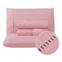 Kit Lençol Casal com Elástico e Fronha 400 Fios Premium 4 Peças Roupa Cama Ponto Palito