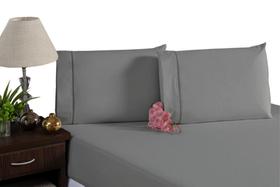 Kit lençol casal queen ponto palito 400 fios com elástico 3 peças cinza