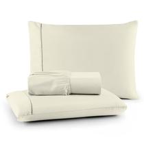 Kit Lençol com Elástico e Fronhas 200 Fios Algodão 3 Peças Ponto Palito Anti-Pilling Toque Suave Premium