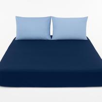 Kit Lençol com elastico Queen azul Santista Royal e 2 fronhas azuis Santista Prata 100algd