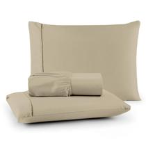 Kit Lençol De Cama Casal com Elástico e Fronha 200 Fios Algodão 3 Peças Ponto Palito Anti-Pilling Toque Suave Premium