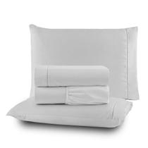 Kit Lençol De Cama Casal com Elástico e Fronha 200 Fios Algodão 4 Peças Ponto Palito Anti-Pilling Toque Suave Premium