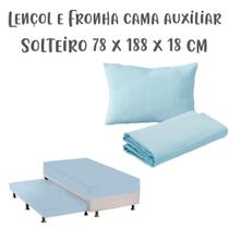 Kit Lençol de Elástico e Fronha Solteiro 78cm x 1,88m x 18cm Cama Auxiliar Azul Arrumadinho Enxovais