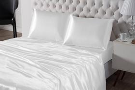 Kit Lençol De Seda 4 Peças Casal Padrão Branco Cetim Kit Lençol De Seda 4 Peças Casal Padrão Branco Cetim