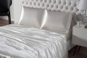 Kit Lençol De Seda 4 Peças Casal Queen Pérola Cetim