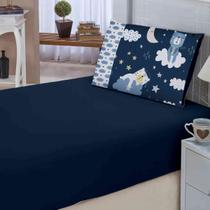 Kit Lençol Elásticado Liso e Fronha Estampada 2 Peças Menino Menina Decoração Quarto Infantil