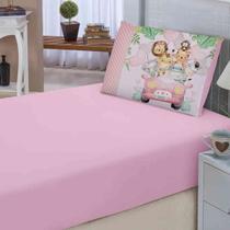 Kit Lençol Elásticado Liso Fronha Estampada 2 Peças Menino Menina Decoração Quarto Infantil
