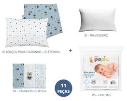 Kit lençol p/carrinho+babetes+travesseiro+fraldas-enxoval bb - INCOMFRAL