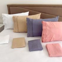 Kit Lençol Premium 400 Fios Bordado Inglês Casal e Queen