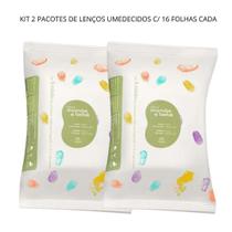 Kit Lenços Umedecidos 2 pacotes c/ 16 folhas cada Mamãe Bebê Natura
