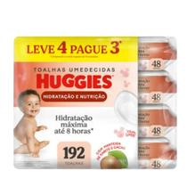 Kit Lenços Umedecidos l4 P3 Huggies Hidratação e Nutrição Manteiga de Karité - 4 pacotes 192 lenços