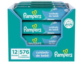 Kit Lenços Umedecidos para Limpeza Pampers Cuidado de Bebê 576 Unidades