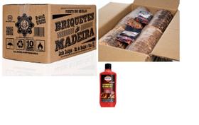 Kit lenha eucalipto briquete 10kg + acendedor alcool em gel 430grs