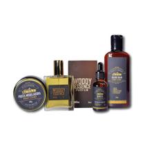 Kit Lenhador Woody Essence - Perfume + Balm + Óleo + Pasta Modeladora - Barba de Lenhador