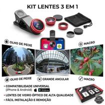 Kit Lente Celular Wide Grande Angular + Macro + Fish Eye 180 Clip Kit Lente Celular Wide Grande Angular + Macro + Fish Eye 180 Clip