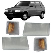 Kit Lente Farol Dianteiro + Pisca Cristal Uno 1991 Á 2003 Kit Lente Farol Dianteiro + Pisca Cristal Uno 1991 Á 2003