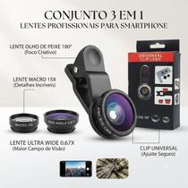 Kit Lentes Celular 3 em 1 Vermelho Alumínio Olho De Peixe E Macro Kit Lentes Celular 3 em 1 Vermelho Alumínio Olho De Peixe E Macro