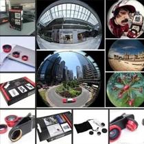 Kit Lentes Para Celular 3 em 1 Universal Clip-on Lente 180 Fish Eye Macro Grande Angular 0.67x Vermelho