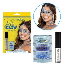 Kit Lets Glow Glitter Colormake Maquiagem Artística Festa Carnaval Brilho Neon UV Corpo Rosto